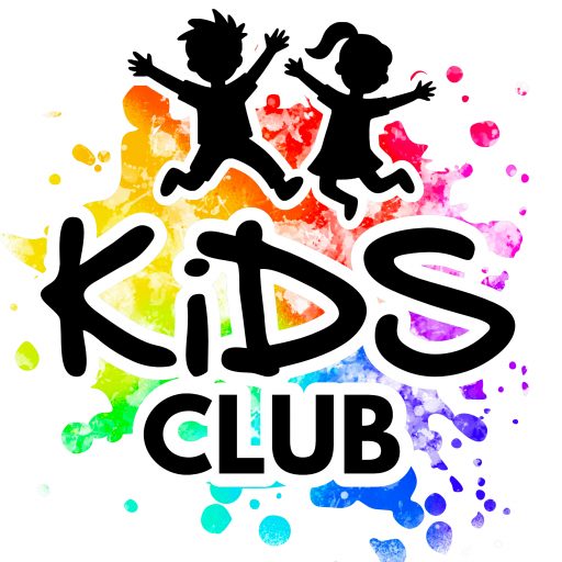 Kids club logo rainbow splash black